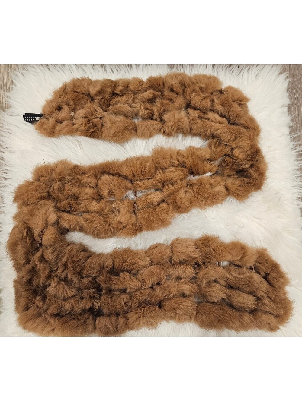 Carole Little Brown Rabbit Fur Pom Pom Bobble Stole Scarf Vintage